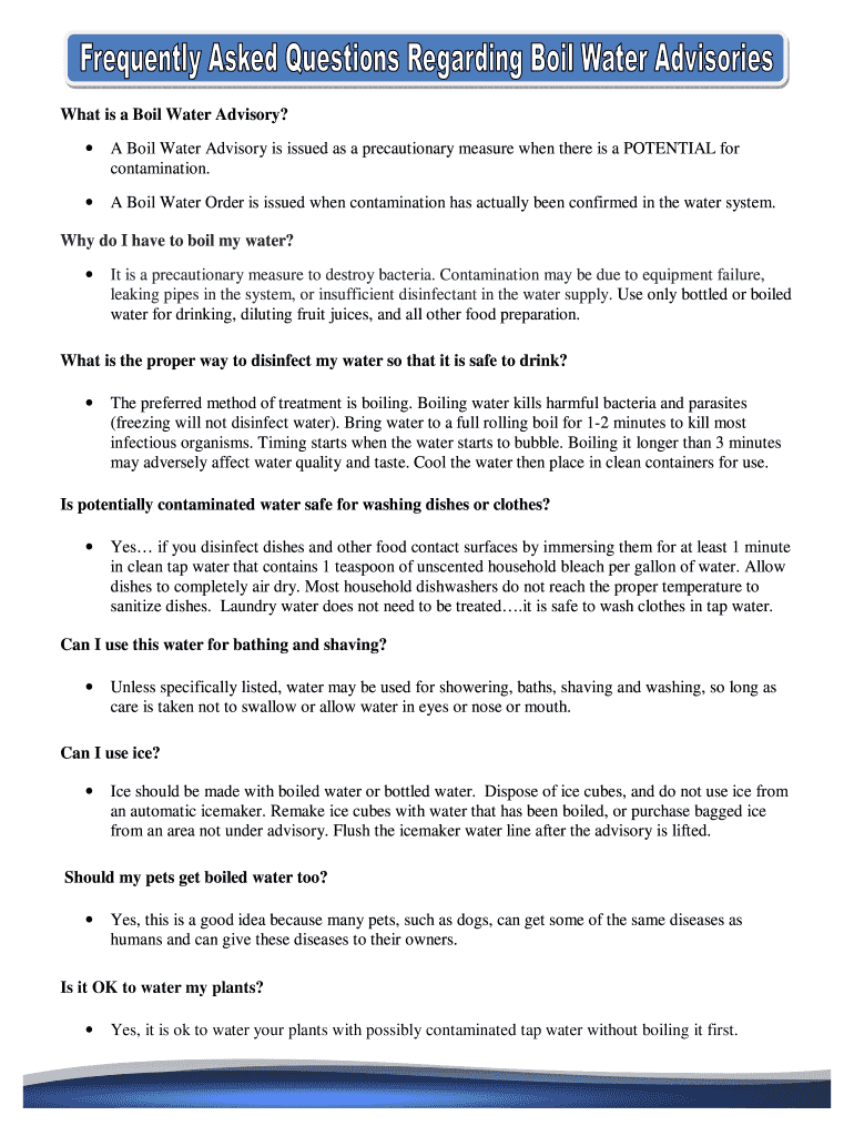 Fillable Online What is a Boil Water Advisory Fax Email Print pdfFiller