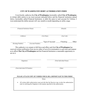 City of Washington Debit Authorization Form