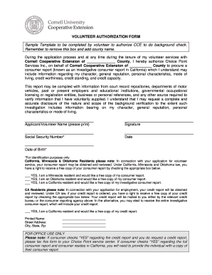 Volunteer Background Check Authorization Form