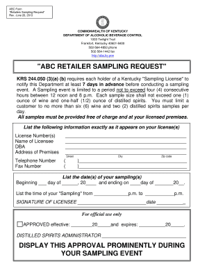 Kentucky Retailer Sampling Request Form