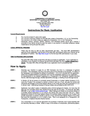Kentucky Alcohol Beverage Control License Application