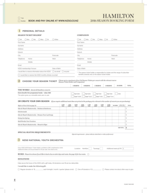 New Zealand Symphony Orchestra 2016 Season Booking Form