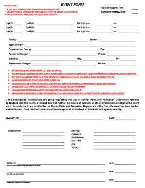 Kenner Indoor Facility Reservation Form