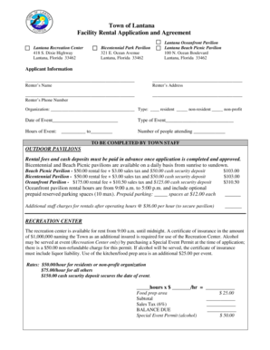 Town of Lantana Facility Rental Application and Agreement - lantana