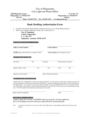 Bank Drafting Authorization Form