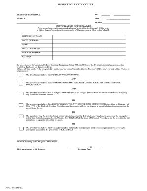 Louisiana Fee Waiver Certification