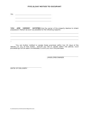 Five Day Notice to Occupant
