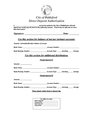 City of Biddeford Direct Deposit Authorization