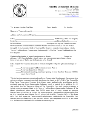 Forestry Declaration of Intent - La Plata Maryland - townoflaplata