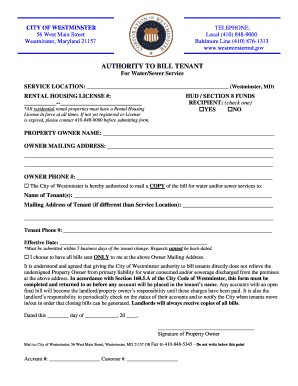 City of Westminster Tenant Billing Authorization