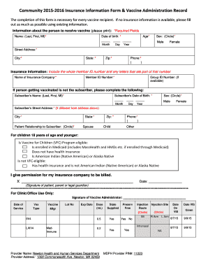 Community Insurance Information Form & Vaccine Administration Record