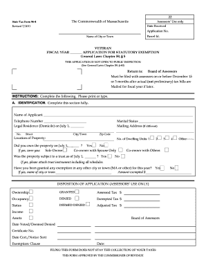 Massachusetts Veteran Property Tax Exemption Application