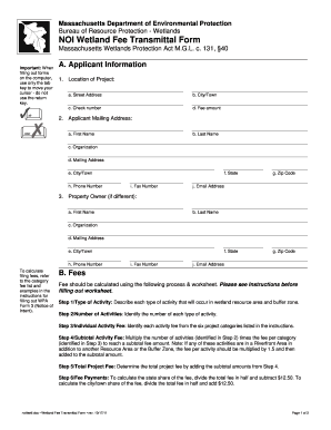 Massachusetts Wetland Fee Transmittal Form