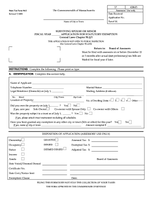 Massachusetts Surviving Spouse or Minor Tax Exemption Application