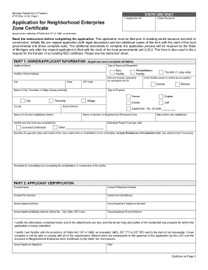 Michigan Neighborhood Enterprise Zone Certificate Application