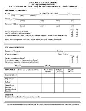 City of Rockland Employment Application