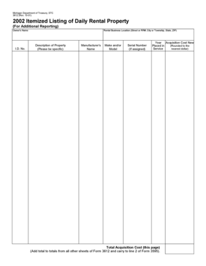 Michigan Itemized Listing of Daily Rental Property