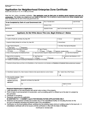 Michigan Neighborhood Enterprise Zone Certificate Application