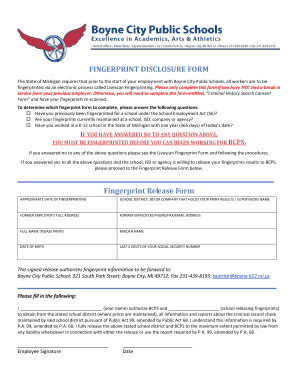 Fingerprint Disclosure Form