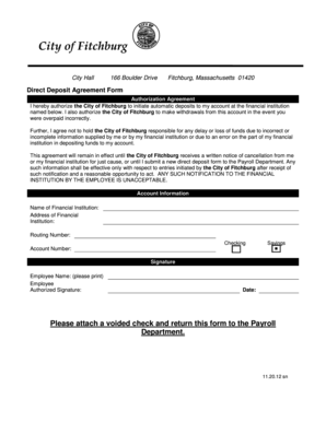 City of Fitchburg Direct Deposit Agreement