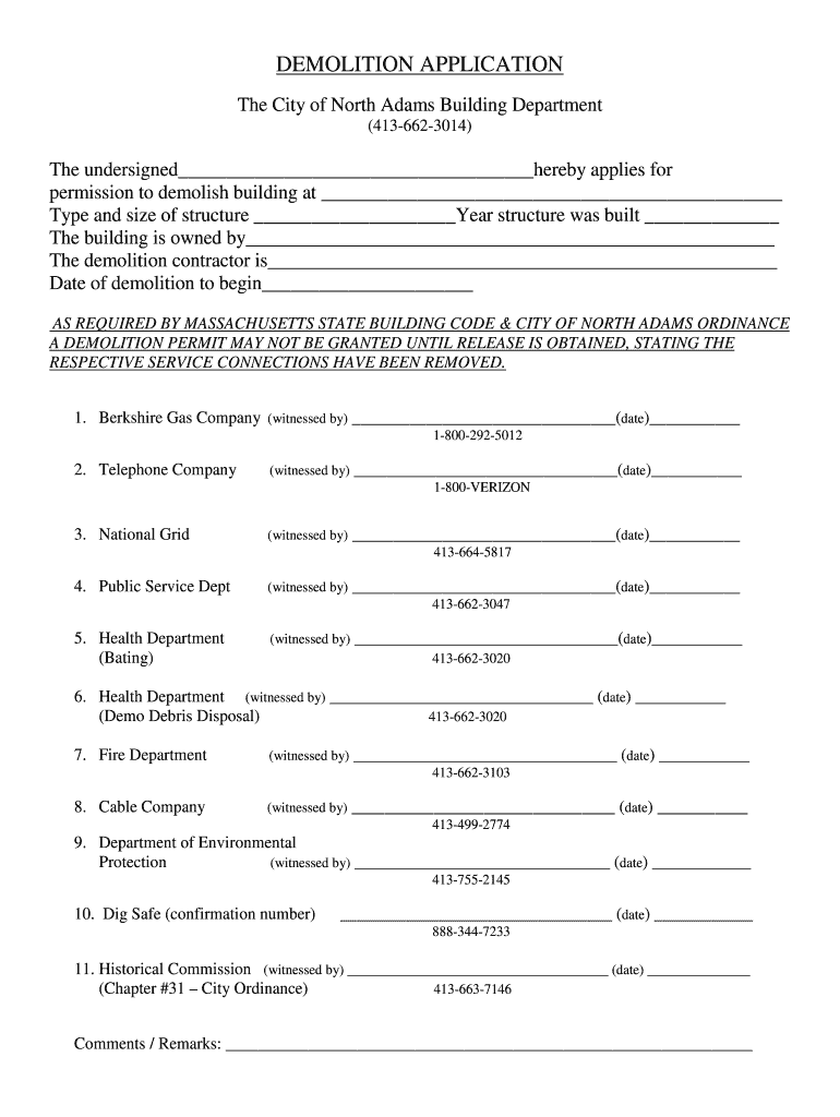 DEMOLITION APPLICATION - North Adams Massachusetts - northadams-ma Preview on Page 1