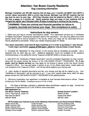 Van Buren County Dog License Application