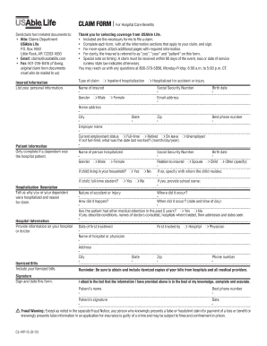 USAble Life Hospital Care Claim Form