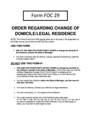 Order Regarding Change of Domicile/Legal Residence