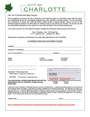 City of Charlotte ACH Debit Authorization Form