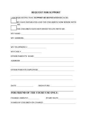 Request for Support Reinstatement