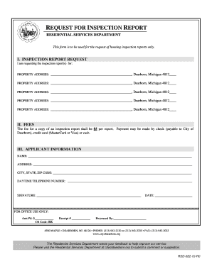 Request for Inspection Report