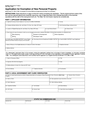 Michigan New Personal Property Exemption Application
