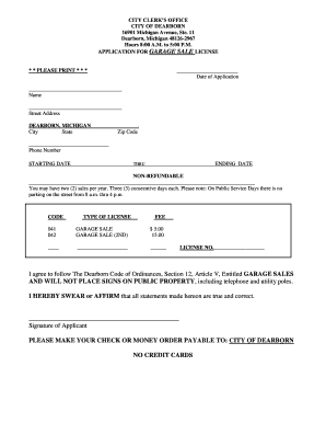 Application for Garage Sale License