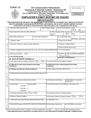 Massachusetts Employer's First Report of Injury or Fatality
