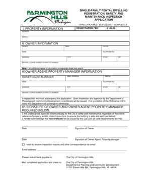 Single-Family Rental Dwelling Registration Safety And Maintenance Inspection Application