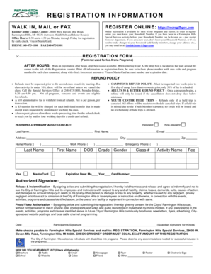 Farmington Hills Registration Form