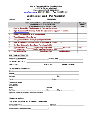 Subdivision of Land Plat Application