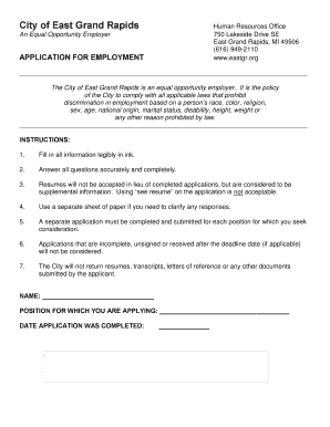 City of East Grand Rapids Employment Application