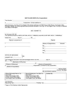 Quit Claim Deed for Corporation