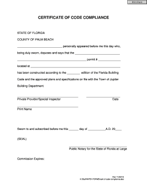 Certificate of Code Compliance