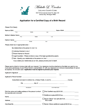 Michigan Birth Record Application