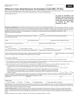 Michigan Small Business Tax Exemption Affidavit