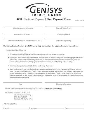 ACH Stop Payment Form