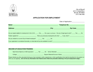 City of Howell Employment Application