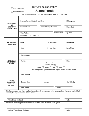 Lansing Alarm Permit Application