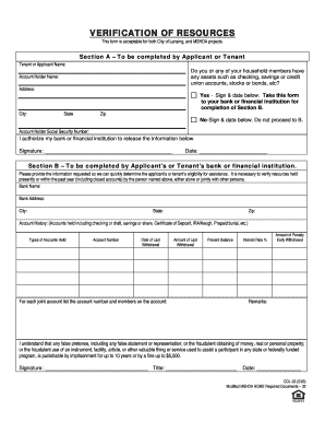 Verification of Resources Form
