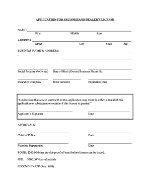 Secondhand Dealer License Application