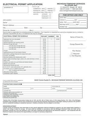 Michigan Electrical Permit Application