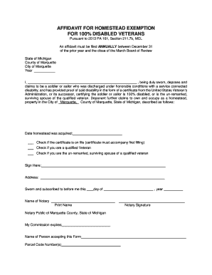 Affidavit for Homestead Exemption for Disabled Veterans