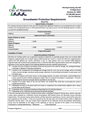 Michigan Groundwater Protection Requirements Form